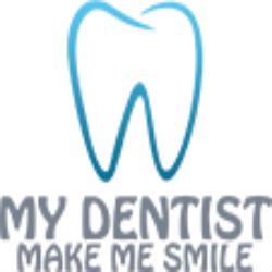 Logo with a tooth design and text: "My Dentist Make Me Smile."