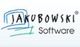 Logo mit Text "Jakubowski Software" und blauen, grünen Linien im Hintergrund.
