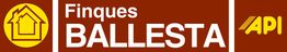 Logo de Finques Ballesta: casa amarilla sobre fondo marrón y texto de API en amarillo.