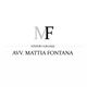 Logo Studio Legale MF, Avv. Mattia Fontana, sfondo bianco, scritta in nero e grigio.