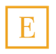 A yellow letter "E" in a square border on a black background.
