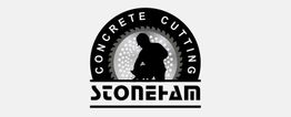 Logo of "Stonefam Concrete Cutting" with a worker silhouette and circular saw blade.