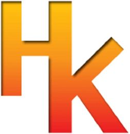 Gradient orange and red letters "HK" on a white background.