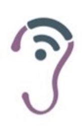 Stylized ear symbol with Wi-Fi signal lines above it.