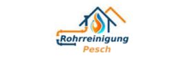 Logo mit Rohrsymbolen und Flamme, Text: „Rohrreinigung Pesch“.