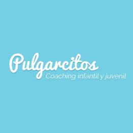 Texto azul: "Pulgarcitos, Coaching infantil y juvenil". Fondo azul claro.