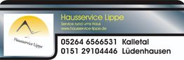 Hausservice Lippe Anzeige mit Logo, Website und Kontaktnummern für Kalletal und Lüdenhausen.