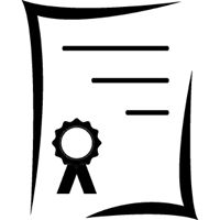 Certificate with a ribbon icon and decorative borders.