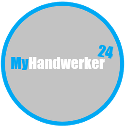 Kreislogo mit Text "MyHandwerker 24", grauer Hintergrund, blauer Rand und Zahlen.