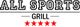 "All Sports Grill logo with five red stars below the text."