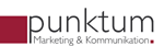 Logo von "punktum" mit rotem Quadrat und Slogan "Marketing & Kommunikation".