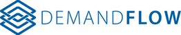 Logo von Demand Flow mit blauem Text und geometrischer Grafik.