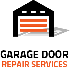Illustration of a garage with an orange door; text reads "Garage Door Repair Services".