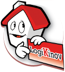 Dessin d'une maison souriante tenant un panneau "LogiKinov".