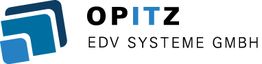 Logo von Opitz EDV Systeme GmbH mit stilisierten blauen Quadraten und dem Firmennamen.