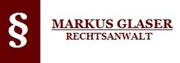 Logo mit Paragraphensymbol und Text: "Markus Glaser Rechtsanwalt" auf weißem Hintergrund.