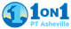 Logo with "1 on 1 PT Asheville" and a stylized number 1 with mountains and sky.