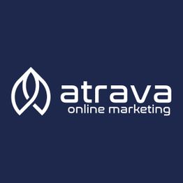 Logo von Atrava Online Marketing auf dunkelblauem Hintergrund.
