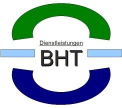 Logo mit grün-blauem Kreis, "Dienstleistungen BHT" in der Mitte.