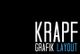 Schwarzer Hintergrund, weiße Schrift: "KRAPF GRAFIK", blaues Wort "LAYOUT".