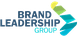 Logotipo de Brand Leadership Group con texto azul y gráfico de flecha en tonos verdes y azules.