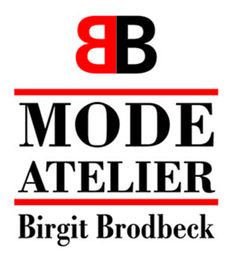 Logo von Mode Atelier Birgit Brodbeck, mit BB-Initialen, schwarzer und roter Schrift.