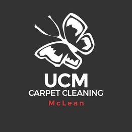 Butterfly logo for UCM Carpet Cleaning McLean on a dark background.