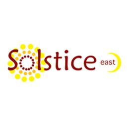 "Logo of Solstice East with sun and crescent moon elements."