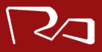 Weißes abstraktes Logo auf rotem Hintergrund.