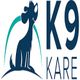 Silhouette of a dog next to the text "K9 Kare" in blue and teal colors.