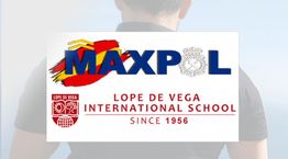 Logotipo de MAXPOL y Lope de Vega International School, desde 1956, sobre fondo claro.