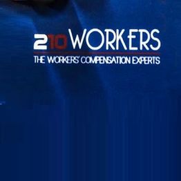 Logo with text: "210 Workers - The Workers' Compensation Experts" on a dark blue background.