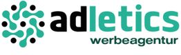 Logo von "adletics werbeagentur" mit grün-schwarzem Schriftzug und stilisierter Grafik links.
