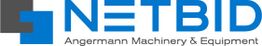 Logo von NETBID mit blauem Text: "Angermann Machinery & Equipment" auf weißem Hintergrund.