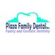 Plaza Family Dental logo with a tooth outline and text about family and cosmetic dentistry.