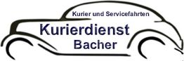 Autosilhouette mit Text: "Kurierdienst Bacher" und "Kurier und Servicefahrten".