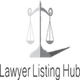 Silver justice scales with text below reading "Lawyer Listing Hub."
