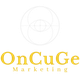 OnCuGe Marketing-Logo mit abstraktem Kreis-Design in Weiß und Gelb.