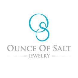 Logo for "Ounce Of Salt Jewelry" with intertwined blue circles above the text.