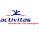 Logo von activitas mit springender Figur darüber, Slogan: "menschen, die bewegen".