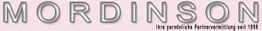 Text: "Mordinson - Ihre persönliche Partnervermittlung seit 1999" auf rosa Hintergrund.