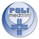 Logo Polimed con cerchi blu sovrapposti e croce medica stilizzata al centro.