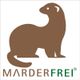 Braunes Marder-Symbol neben dem Text „MARDERFREI“ in Großbuchstaben.