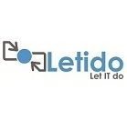 Logo mit blauem Kreis, Pfeilen, dem Text "Letido" und Slogan "Let IT do" in blauer Schrift.