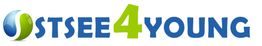 Logo mit Text "OSTSEE4YOUNG" in Blau und Grün, stilisierte Wellenkugel links.