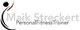 Logo mit Schriftzug "Maik Streckert Personal Fitness Trainer", abstrakte Figur links.