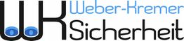 Logo mit Text "Weber-Kremer Sicherheit" und zwei blauen Augen im Buchstaben "W".