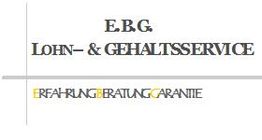 Text: "E.B.G. Lohn- & Gehaltsservice, Erfahrung Beratung Garantie" in Grau und Gelb.