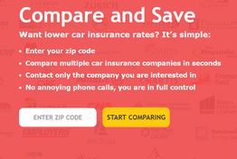 Compare car insurance rates by entering your zip code and save money easily, no hassle.