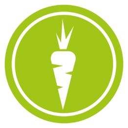 Grüner Kreis mit weißer Karotte in der Mitte, symbolisiert vegane oder gesunde Ernährung.